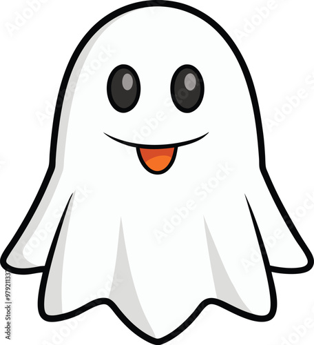 Cute Halloween Ghost Cartoon Vector Icon Illustration. Flat Cartoon Style.