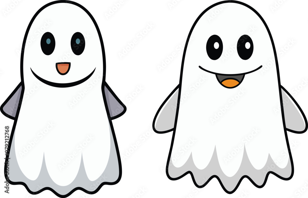 Fototapeta premium Cute Halloween Ghost Cartoon Vector Icon Illustration. Flat Cartoon Style.