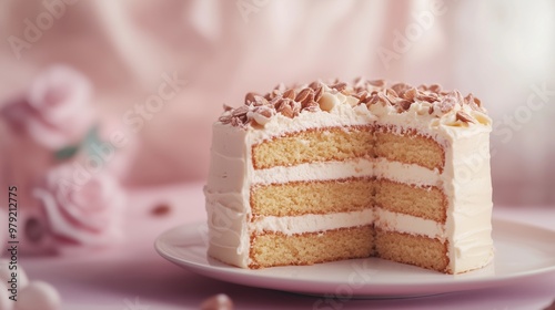 Almond flour sweet, layered cake healthy gluten free pink background