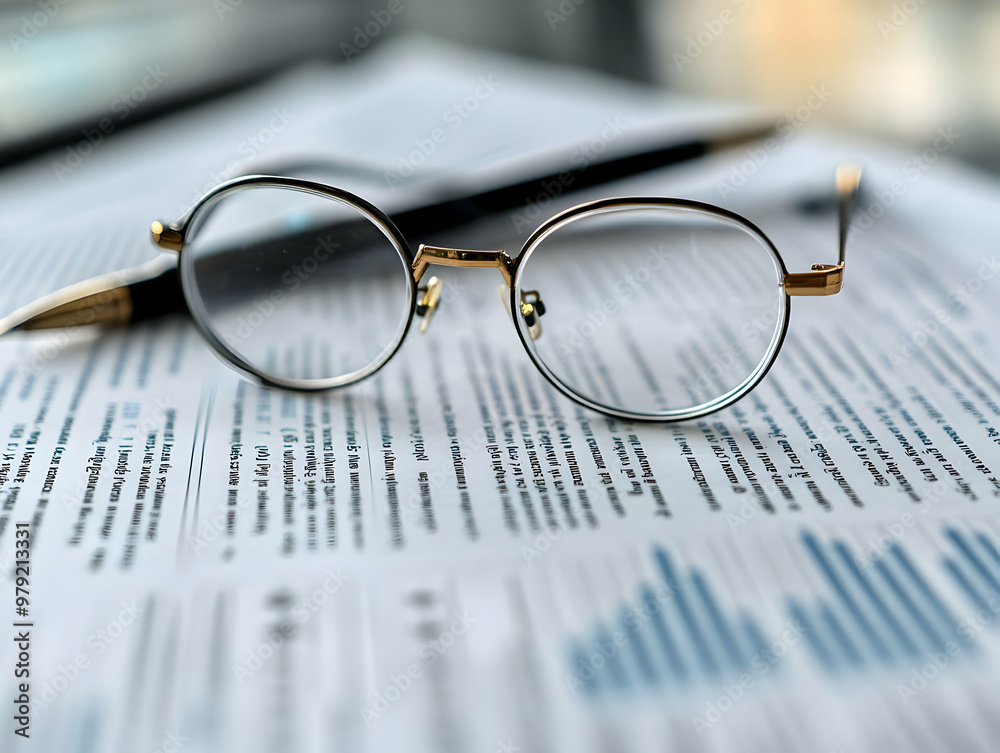 Eyeglasses Resting on Financial Documents - Photo Eyeglasses Resting on Financial Documents - Photo