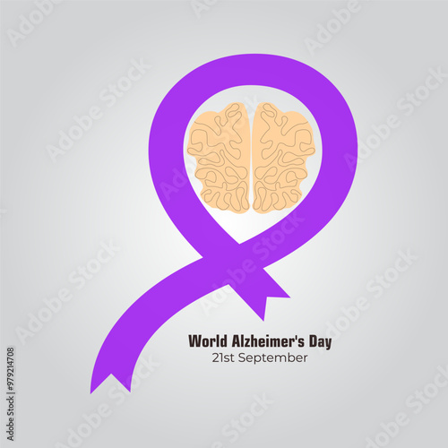 World Alzheimer's Day vector, illustration. September 21. Purple ribbon and brain concept.