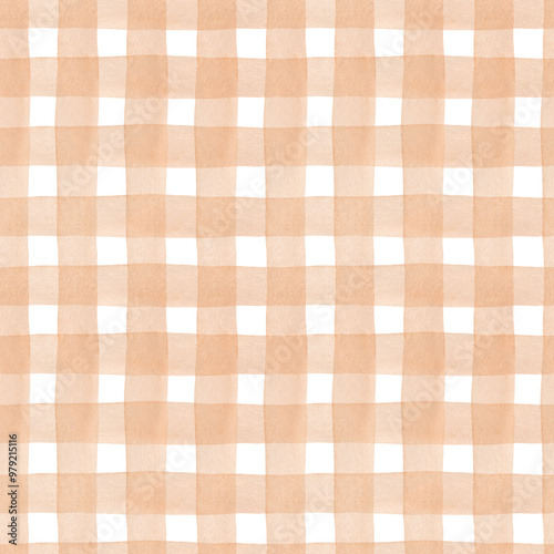 Brown stripes checkered background watercolor. Seamless hand drawn pattern for fabric texture, textile, wallpaper, home decor, bed linen prints