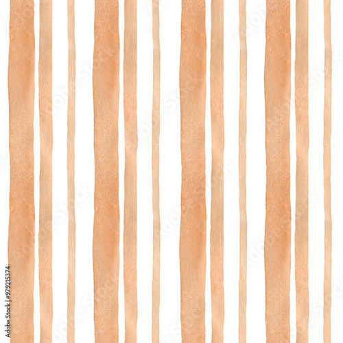 Brown stripes background watercolor. Seamless hand drawn pattern for fabric texture, holidays textile, wallpaper, home decor prints
