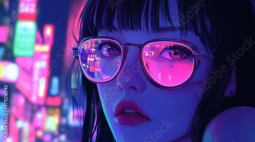 Synthwave anime manga girl, lofi background wallpaper design. anime illustaration 