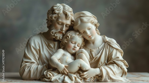 Tender family embrace in a serene, sculpted moment capturing love and connection from history. Generative AI