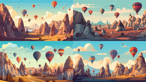 HOT AIR BALLOONS WITH ROCK MOUNTAIN LANDSCAPE