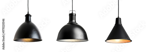 set of modern black hanging lamps isolated on white or transparent png