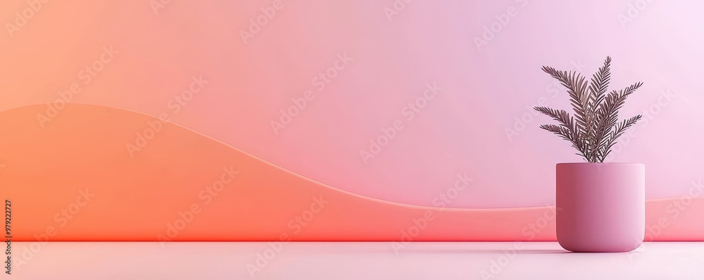 A modern plant in a pastel pink pot against a soft gradient background, perfect for interior design and decor.