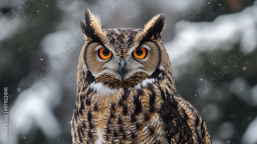 A majestic owl stares directly into the camera, its sharp gaze and sparkling eyes capturing the essence of wildlife photography.