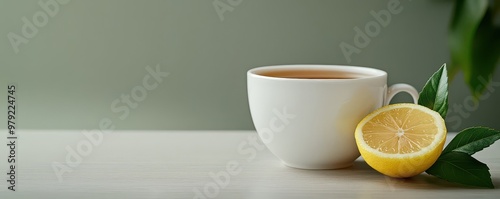 A soothing cup of tea with a slice of lemon, perfect for relaxation and wellness. Ideal for beverage and lifestyle themes.