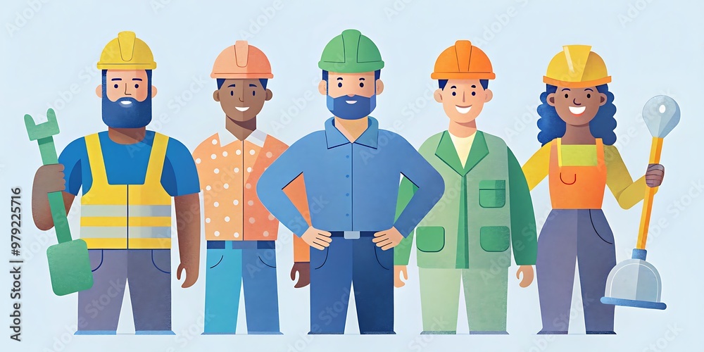 Diverse Construction Workers: Engineer, Electrician, and Laborer Illustrations Diverse Construction Workers: Engineer, Electrician, and Laborer Illustrations