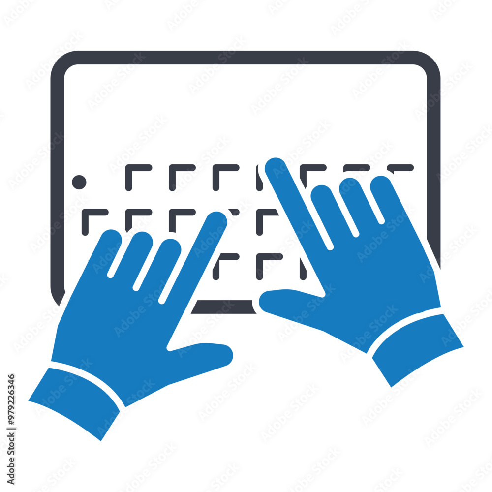 Obraz premium Multi Touch Interaction Icon. Two hands on virtual keyboard .Features multiple touch points on a screen, representing multi-touch technology.