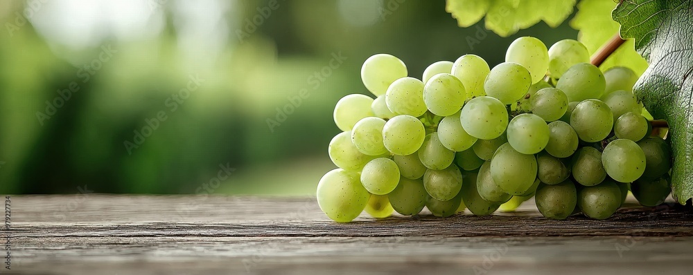 Fresh green grapes on a wooden surface, surrounded by a blurred natural background, perfect for healthy food concepts. Fresh green grapes on a wooden surface, surrounded by a blurred natural background, perfect for healthy food concepts.