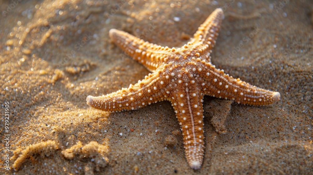 Close-up of a starfish on a sandy beach Close-up of a starfish on a sandy beach