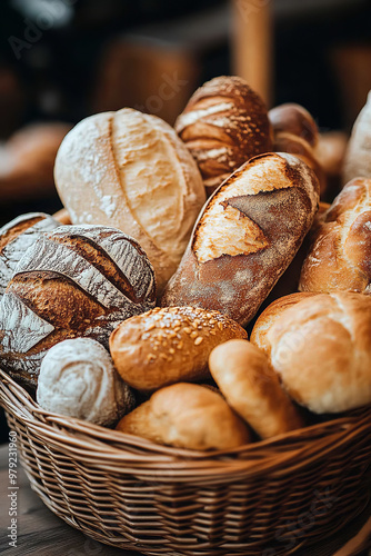 a bunch of breads that are in a basket photo