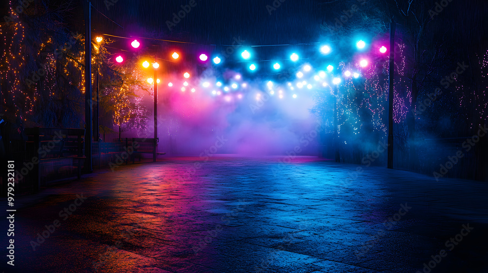 Colorful light display in a mysterious atmosphere during a night event Colorful light display in a mysterious atmosphere during a night event