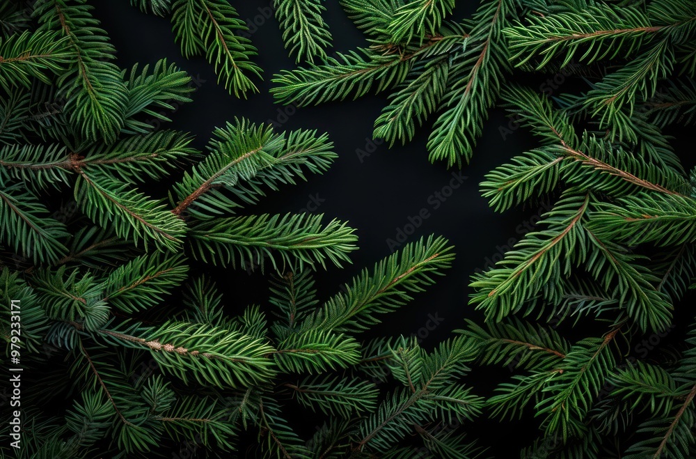 Lush evergreen branches on black Lush evergreen branches on black