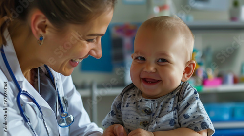 Pediatrician doctor examining baby