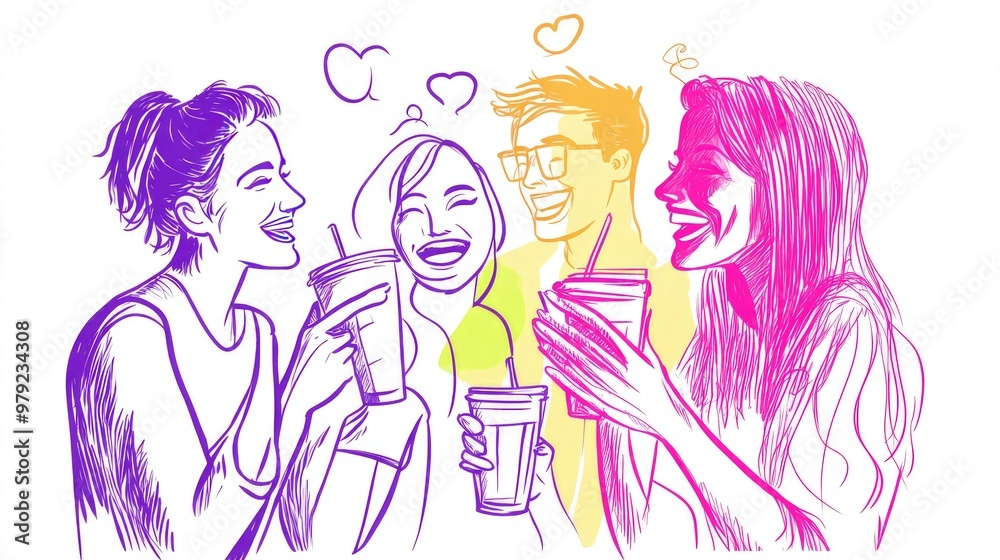 A pen-drawn illustration of people laughing and holding drinks, with minimalist lines emphasizing joy and connection. A pen-drawn illustration of people laughing and holding drinks, with minimalist lines emphasizing joy and connection.