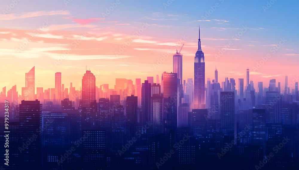 Obraz premium An illustration of a cityscape at evening time