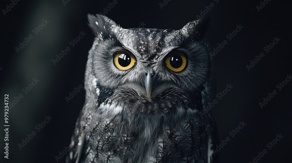 A powerful image of an owl staring ahead, its sparkling eyes capturing the viewer's attention in a captivating wildlife shot. A powerful image of an owl staring ahead, its sparkling eyes capturing the viewer's attention in a captivating wildlife shot.