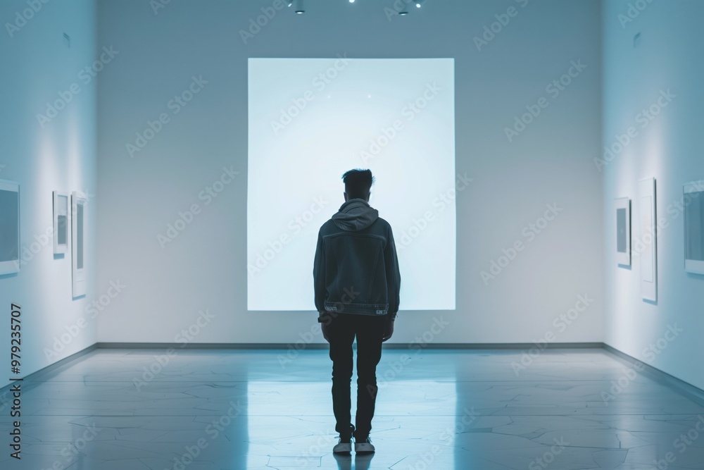 Obraz premium Young man walking in the empty gallery