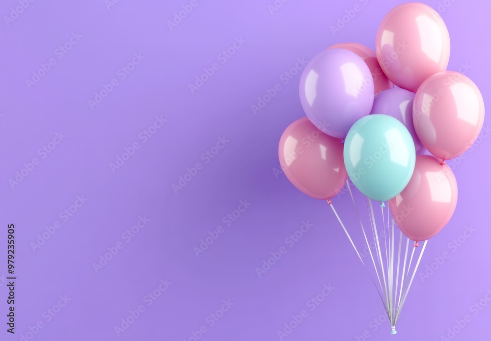 Pastel Balloons on Purple Background - Celebration and Party Decor Pastel Balloons on Purple Background - Celebration and Party Decor