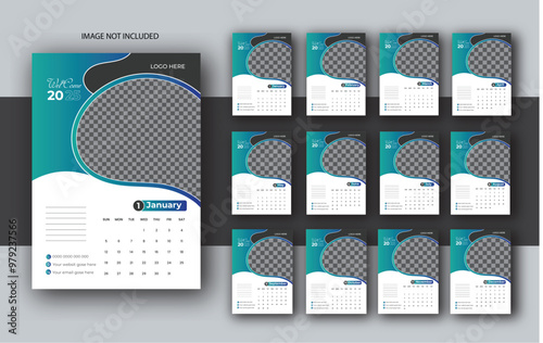 2025 Wall calendar template 12 page, corporate 12 month wall calendar 2025 schedule, week starts on Monday