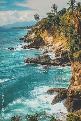 Colombian coastal cliff with panoramic ocean views and dramatic rock formations photo