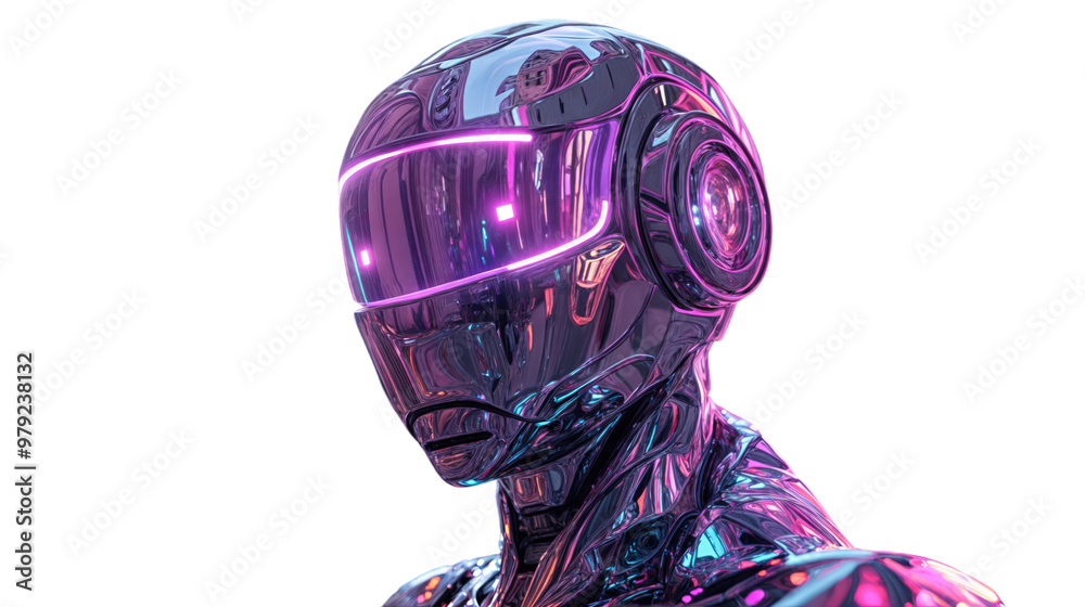 Cyberpunk Robot Avatar with Futuristic VR Helmet, Neon Aesthetic