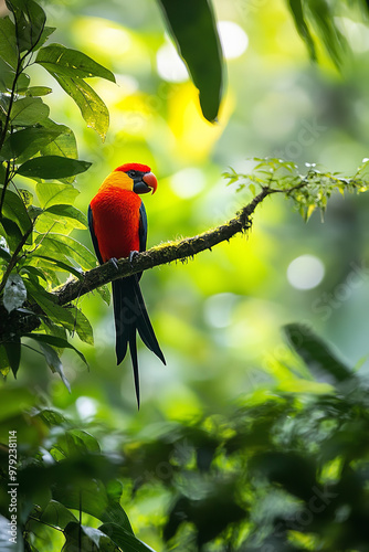 Colombian rainforest wildlife including exotic birds and tropical plants photo