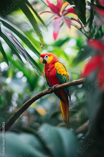 Colombian rainforest wildlife including exotic birds and tropical plants photo