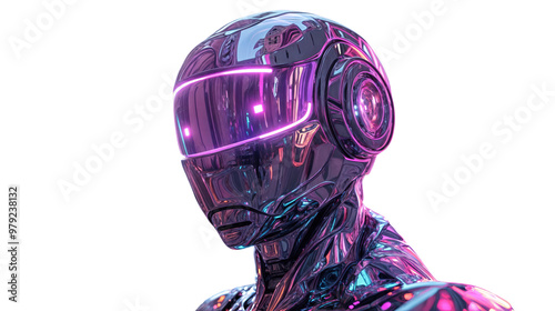 Cyberpunk Robot Avatar with Futuristic VR Helmet, Neon Aesthetic