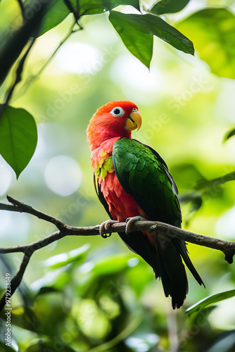 Colombian rainforest wildlife including exotic birds and tropical plants photo