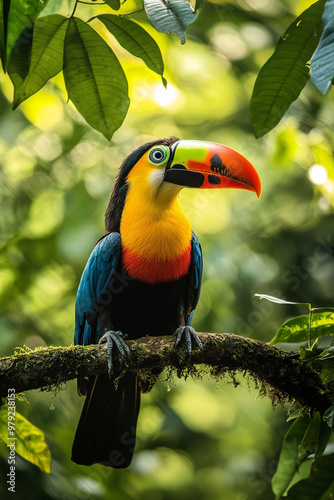 Colombian rainforest wildlife including exotic birds and tropical plants photo