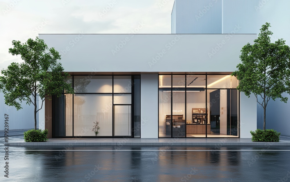Fototapeta premium clean and beauty modern facade of the shop stock photo --ar 8:5 --v 6.1 Job ID: 0094be22-66dd-4879-be9b-9fa142a3ce14