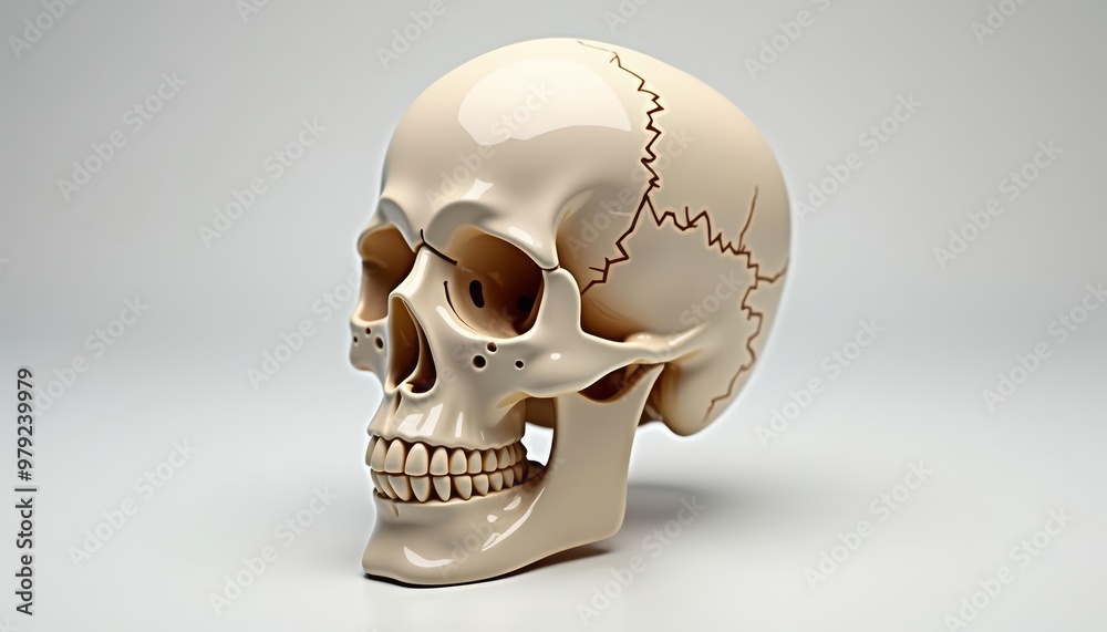 Ancient skull with cracked cranium and teeth Ancient skull with cracked cranium and teeth