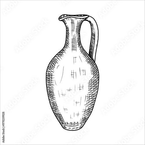 Hand drawn clay jug for wine. Vector illustration