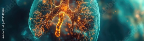 An artistic depiction of a human lung showcasing intricate details and vibrant colors against a surreal background. photo