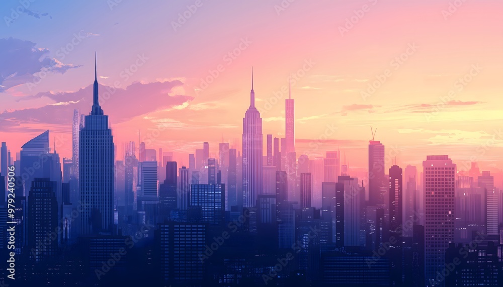 A downtown cityscape during a sunset A downtown cityscape during a sunset