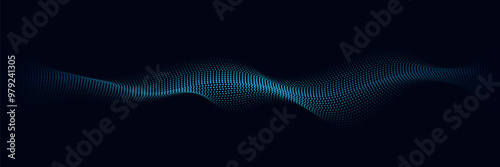 A moving digital 3d wave. Futuristic dark background with dynamic blue particles. The concept of big data