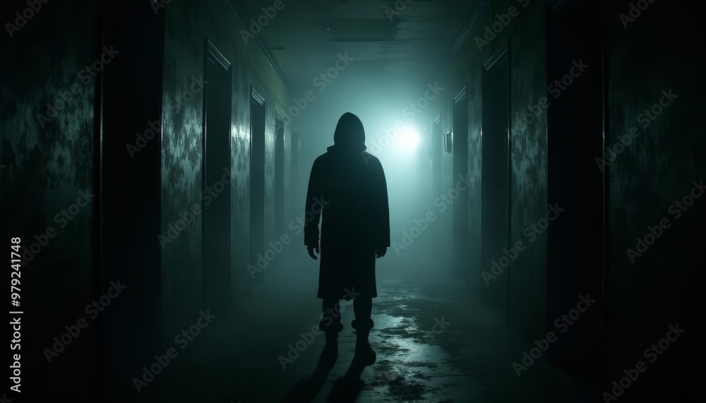 Eerie hallway where shadows dance and secrets hide Eerie hallway where shadows dance and secrets hide