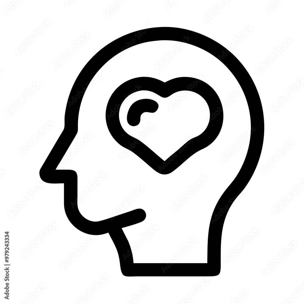 Vector icon of a healthy mind, heart in head, minimalist style, mental health and wellness concept, icon on transparent background, mental health theme Vector icon of a healthy mind, heart in head, minimalist style, mental health and wellness concept, icon on transparent background, mental health theme