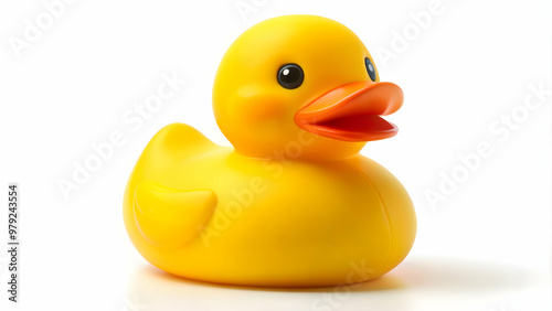 Yellow rubber duck isolated on a clean white background, rubber duck, yellow, toy, bath time, fun, childhood, playful, animal