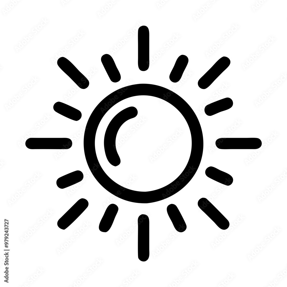 Bright sun icon with rays in minimalist black design, icon on transparent background, mental health theme Bright sun icon with rays in minimalist black design, icon on transparent background, mental health theme