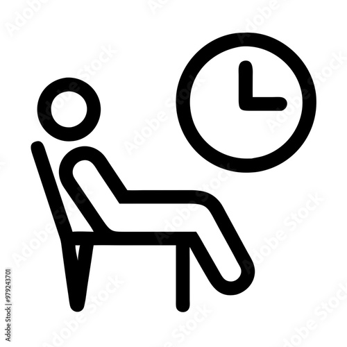 Waiting icon, person relaxing on chair with clock symbol, icon on transparent background, mental health theme