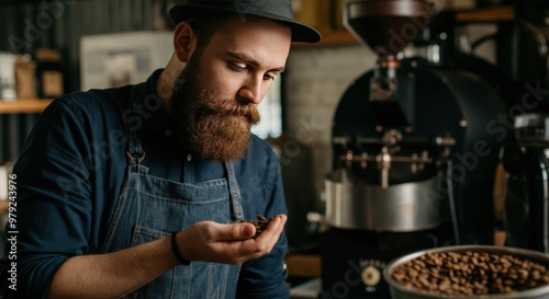 Coffee Roaster Examining Freshly Roasted Beans