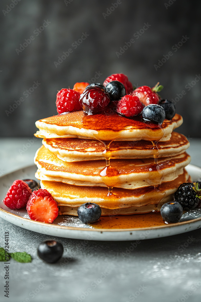 custom made wallpaper toronto digitalStack of pancakes with syrup and berries, copy space for breakfast menu on the side 