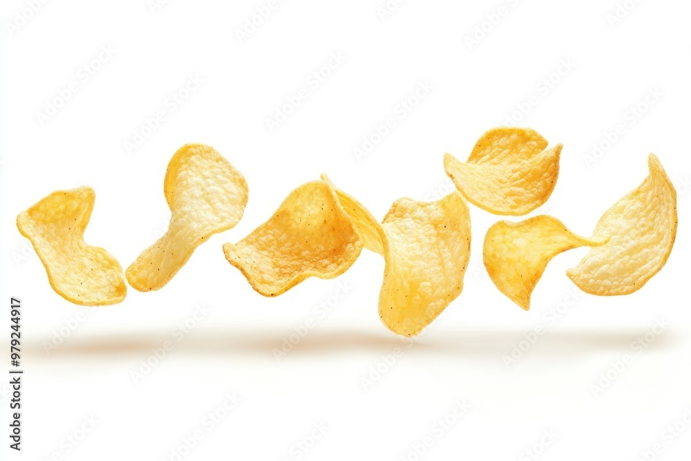 Potato chips border frame background floating food.