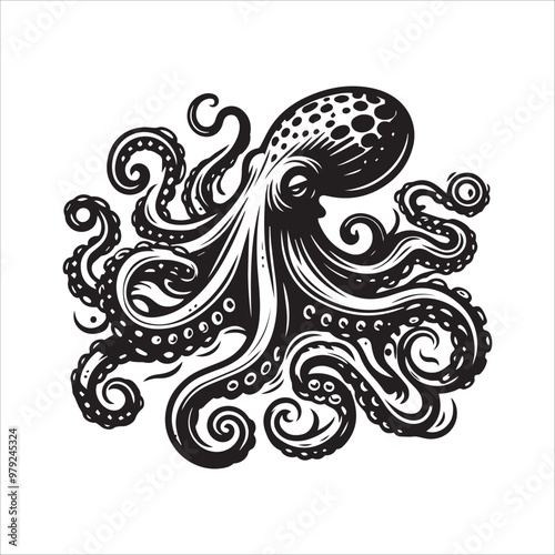 Octopus stalking its prey vector illustration silhouette